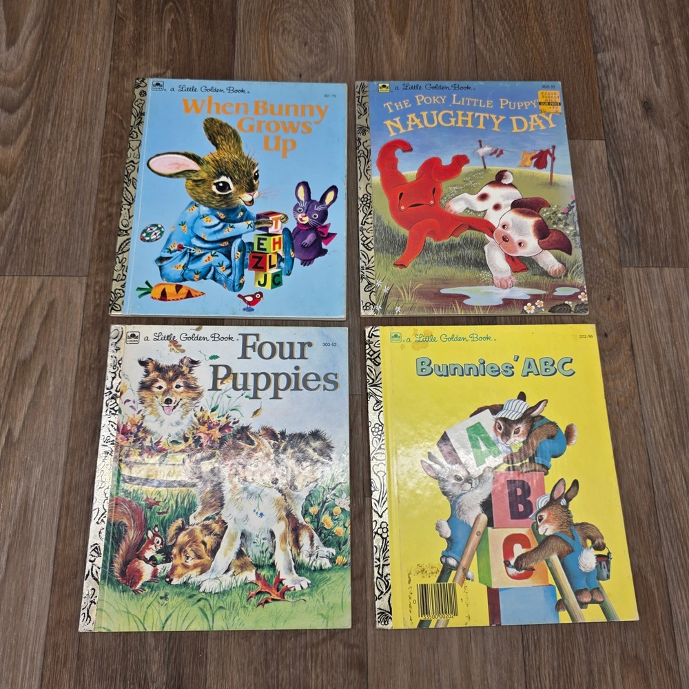 Vintage Little Golden Books Lot of 4 Bunnies ABC Poky Little Puppy Four Puppies